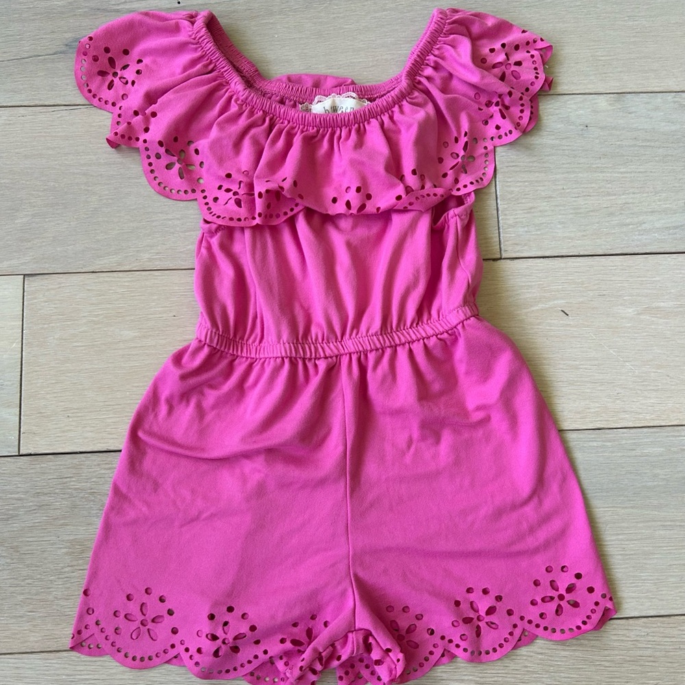 btween Fuchsia Eyelet Ruffle Romper